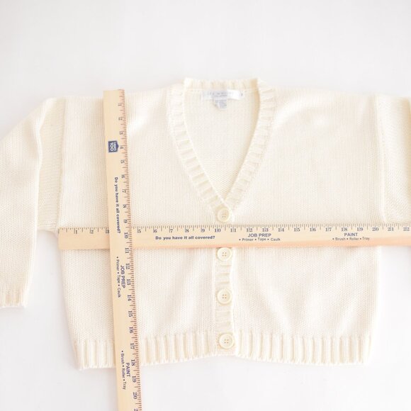 Vintage Lee Wright Cream 16% Wool Knit Button Cropped Cardigan Sweater M - Picture 4 of 10